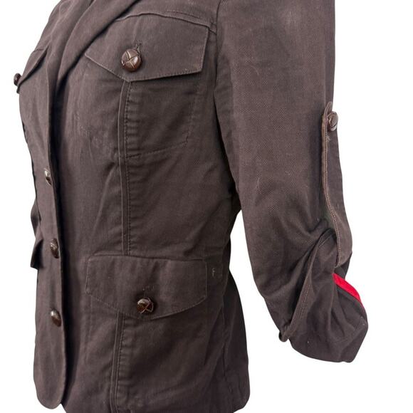 Diane von Furstenberg DVF Dark Brown Roll Tab Sleeve Jacket Cotton Stretch sz 4 - Picture 9 of 16